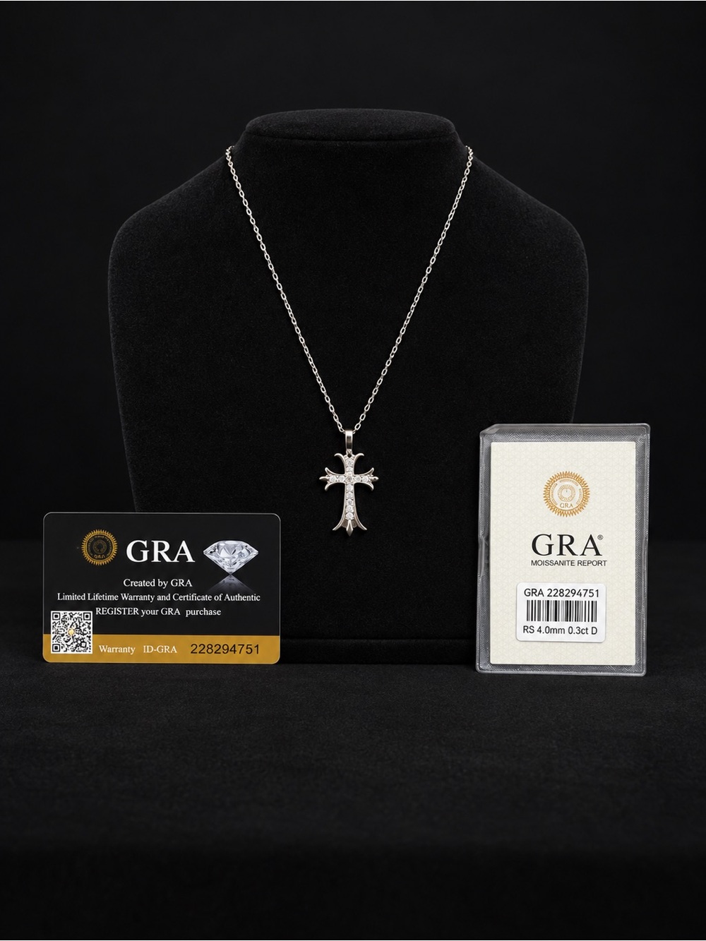 GRA Certified 0.3CT Moissanite Cross Pendant Necklace